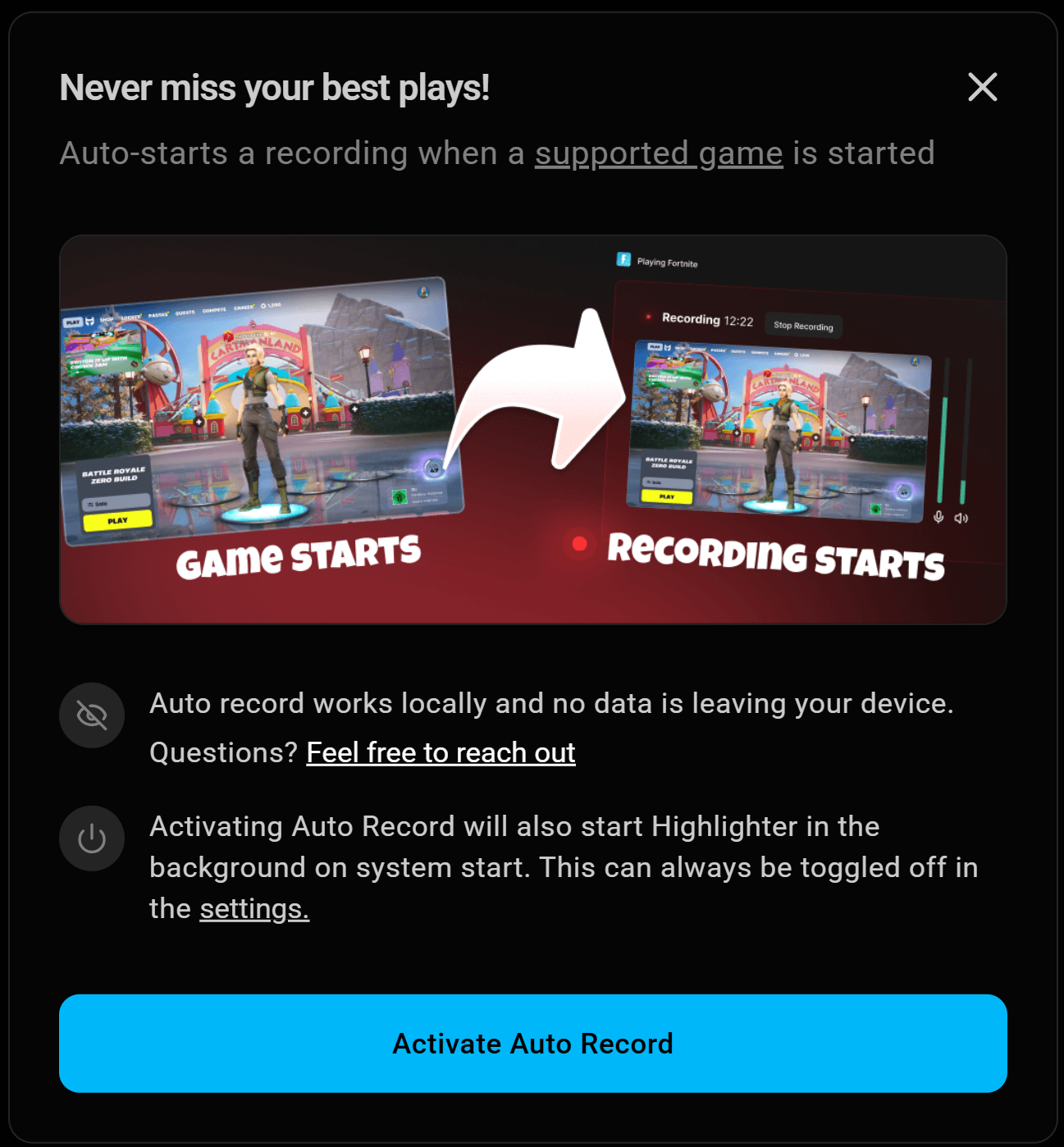 Activate Auto Record after installing the Recorder Extension in Replay